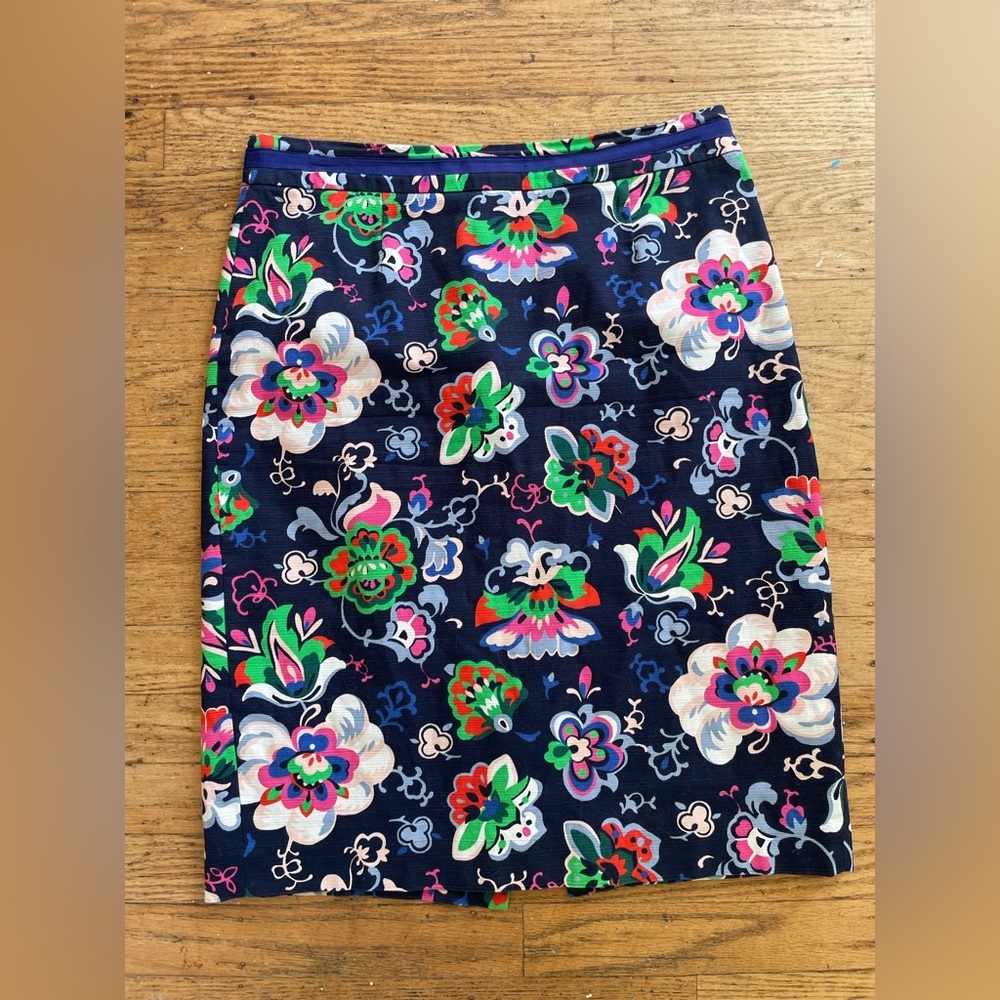 Boden Floral Pencil Skirt Grosgrain Ribbon trim
